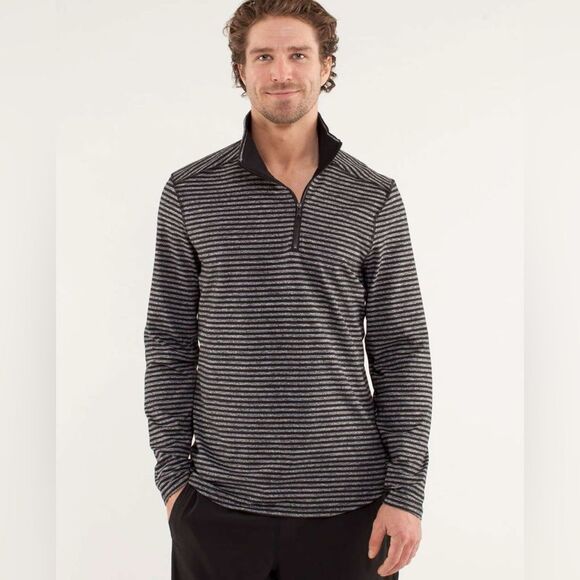 lululemon athletica Other - Lululemon Men’s Studio 1/2 Zip Classic Stripe Heathered Black Pullover Small